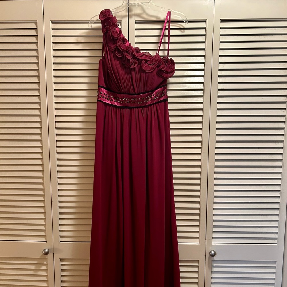 Dark pink one-shoulder full length formal ball gown